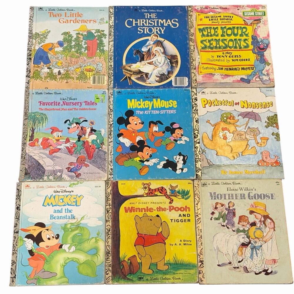 Vintage Little Golden Book Lot 9 1970s-90s Mother Goose Disney Sesame Street